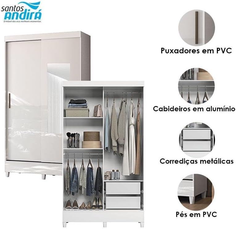 Падрабязны view of wardrobe components: PVC handles, aluminum hanger rods, metallic runners, and PVC feet