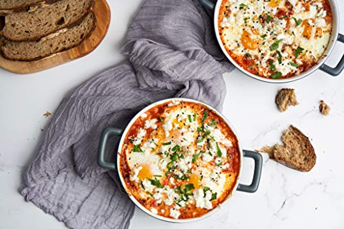 Kook Ceramic Casserole Pot Set, Baking Dishes, Easy Carry Handles, Microwave & Dishwasher Safe Bakeware, Dark Grey, 40 Oz, Set Of 2 #TOP3