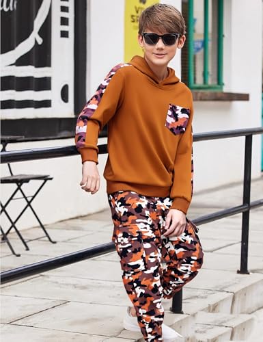 Image of mksodopy Boys Clothes Long Sleeve Hoodie and camouflage cargo pants Boy Outfits for 6-16 Years