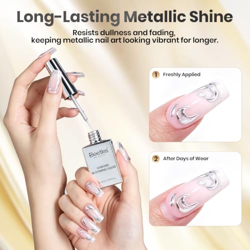 Image of Beetles Air-Dry Chrome Blooming Liquid Nail Art Paint Silver & Gold 2x10ml