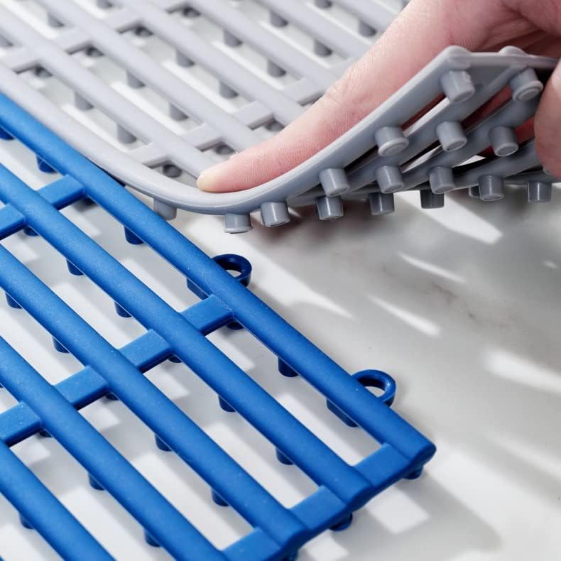 Miniatura 6 de Alfombrillas de ducha con rayas cuadradas, suaves, antideslizantes, 12 unidades de 11.8 x 11.8 pulgadas, tapetes de baño entrelazados, tapete