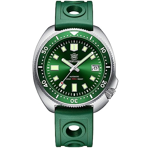London Craftwork SD1970 Steeldive Captain Willard 6105 Automatische Taucheruhr NH35 Uhrwerk, Grün (grünes Gummiband), Militär