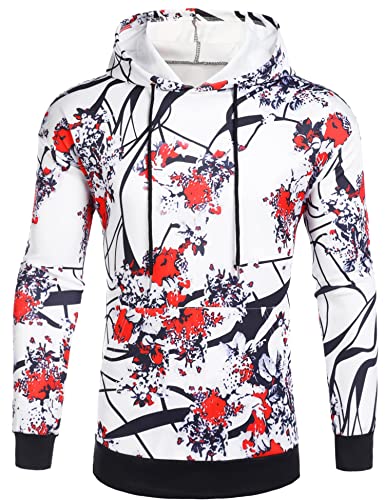 Daupanzees Men's Hooded Sweatshirt Paisley Hipster Expensive Slim Fit Stylish Floral Printed Casual Hoodies(Red S)