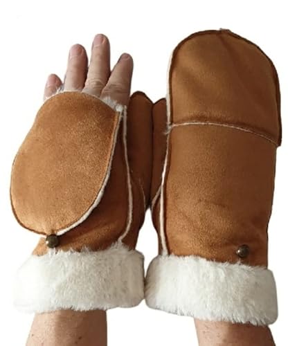 axelens Handschuhe Warme Herren Winter zu öffnende Fäustlinge Elegant Komfortable Eco Wildleder L/XL BRAUN