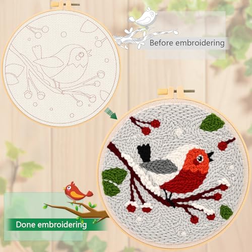 JSRQT Punch Needle Kit for Beginners DIY Cross Stitch Rug Embroidery Kit with Little Bird Pattern for Adult Kids Punch Needle Starter Kit with Tool for Home Decor - Image 4