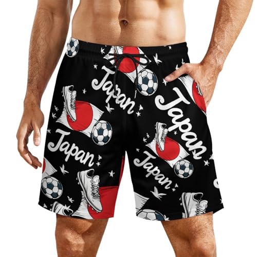 Japan Flag Jersey Japanese Soccer Mens Swim Trunks with Quick-Drying Lining Beach Shorts for Outdoor Sports