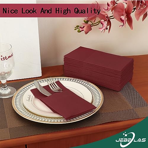JEBBLAS Disposabel Dinner Napkins with Built-in Flatware Pocket, Cloth Like Napkins, Linen-Feel Disposable Hand Napkins for Parties, Weddings, Dinners or Events, 16x16inches, Pack of 50, Bordeaux - Image 4