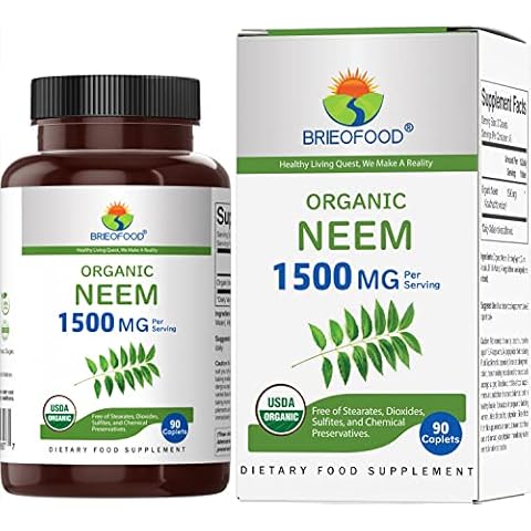 Brieofood Organic Neem 1500mg, 45 Servings, Vegetarian, Gluten Free, 90 Vegetarian Tablets Cover