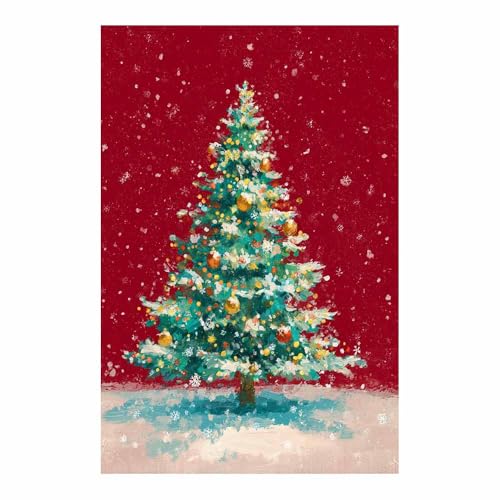 Tableau paysage hivernal impression HD toile sapin rouge déco murale salon 70x100cm