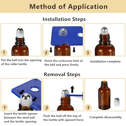 50ML Roller Bottles for Essential Oil, 3 Pack Empty Amber Glass Roller Bottle for Perfume Oil, Roll on Bottles with Stainless Steel Roller Balls, Opener, Funnel and Dropper4