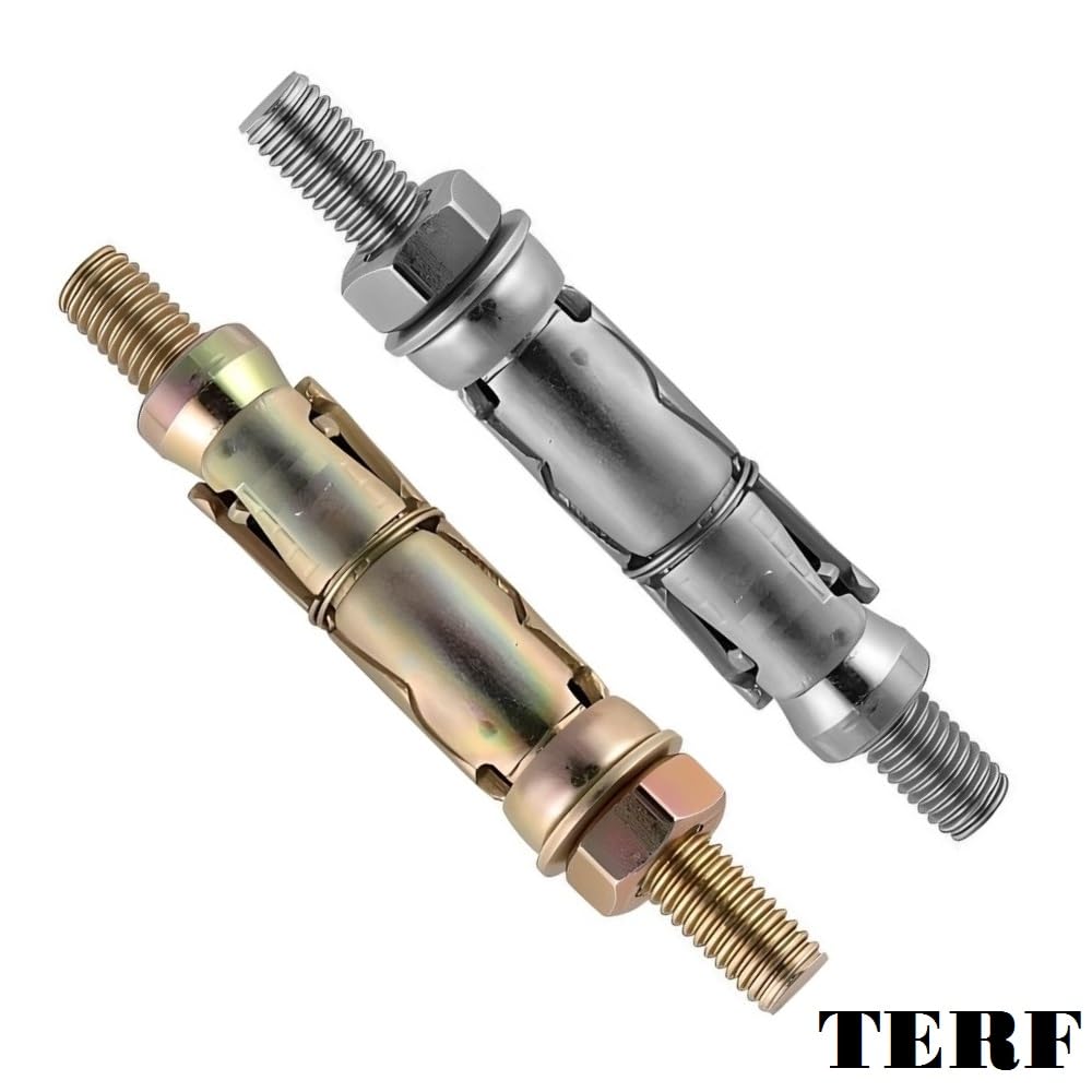 TERF® M10 X 130mm Projecting Bolts M10 X 130mm (M10:60P) Zinc or Zinc Yellow Passivated Steel Masonry Shield Anchor Bolt - Pack of 4 - Image 2