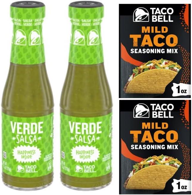 Taco Bell Verde Sauce (Two 7.5 oz. Glass Bottles) and Taco