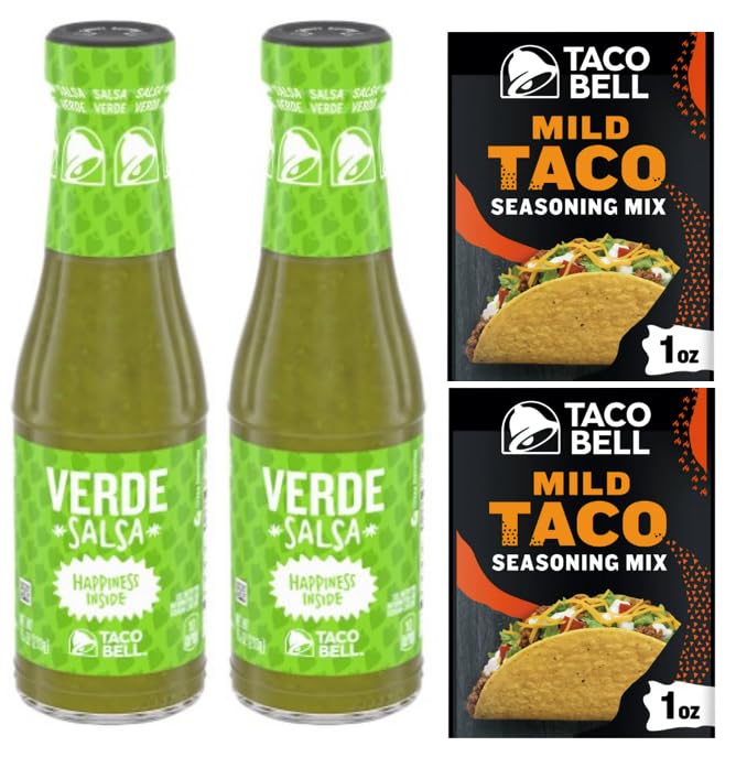 Taco Bell Verde Sauce (dos botellas de vidrio de 7.5 onzas) y mezcla de