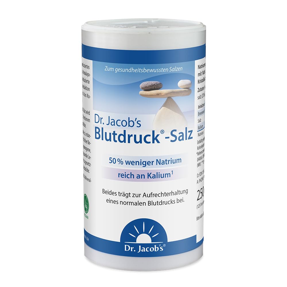 Blutdruck-Salz 250 g | Natriumreduziertes Kaliumsalz für eine bewusste Ernährung | 50% weniger Natrium als Speisesalz | mit Kaliumchlorid | gesunder Salzersatz*