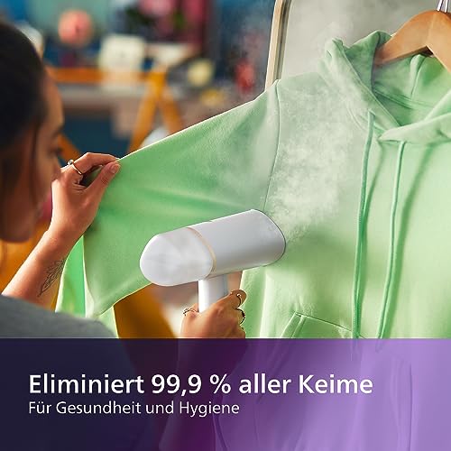 Philips 3000-Serie Tragbarer Dampfglätter - 1000 W, Kompakt und Faltbar, 120ml Wassertank konstante Dampfleistung 20 g/min, Kein Bügelbrett erforderlich, Weiß (STH3020/10)