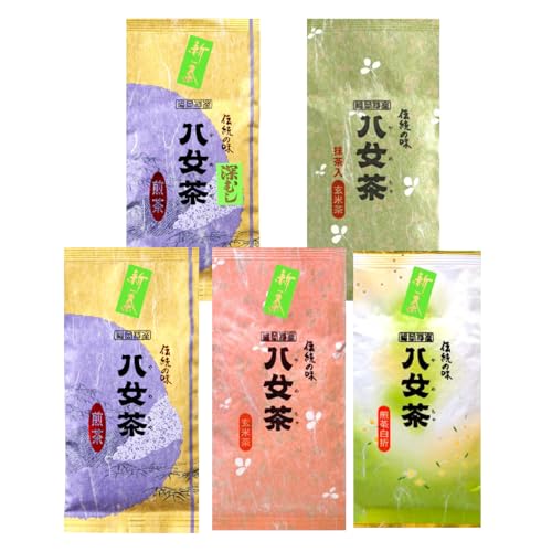 八女茶 緑茶 茶葉 お茶セット 5種 飲み比べ 八女茶100% 煎茶 深蒸し茶 玄米茶 抹茶入り玄米茶 茎茶 お茶 岩崎園製茶 九州 福岡 飲み比べ セット