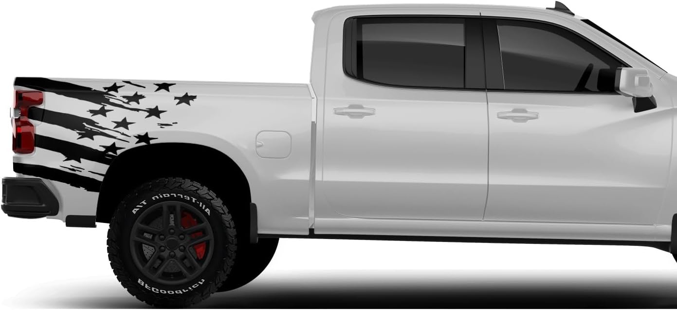 US Flag Bed Graphics Vinyl Decals Stickers kit Compatible with Chevrolet Silverado 1500 (Black)