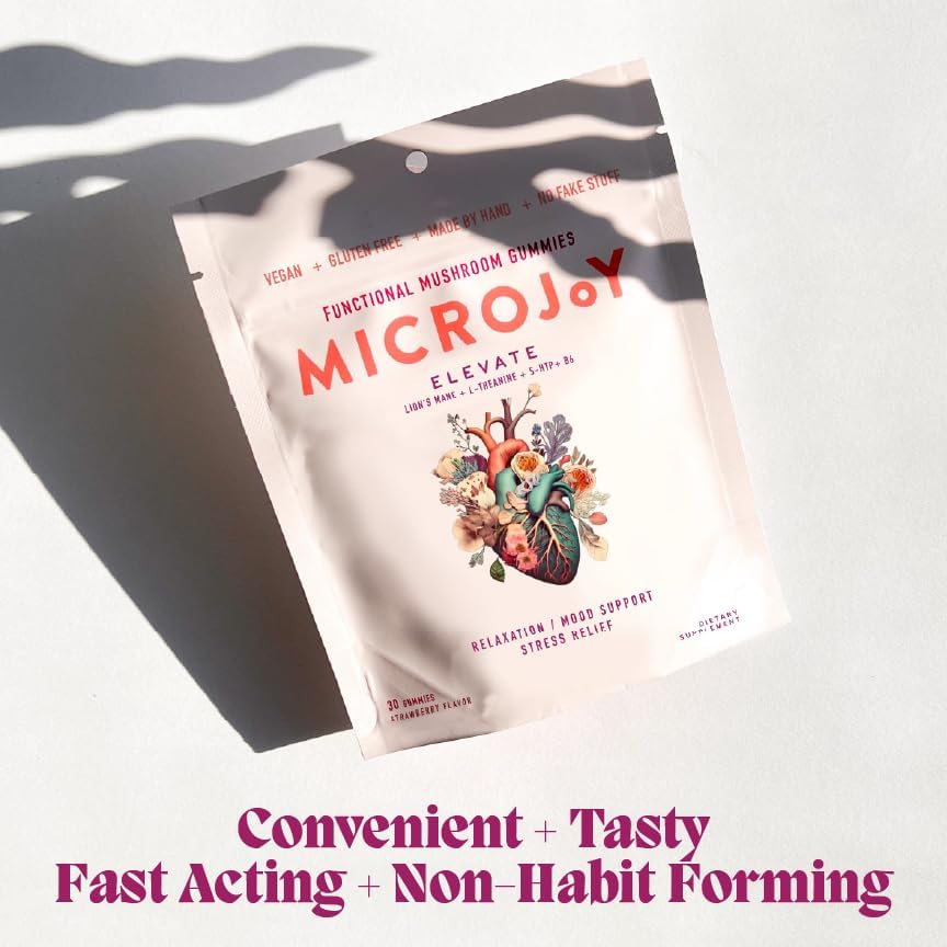 Microjoy Elevate – Mood Support, Relaxation & Stress Relief Gummies – with L-Theanine, Lion’s Mane, 5-HTP & B6 – Vegan, Non-GMO – 30ct – Strawberry - Image 7