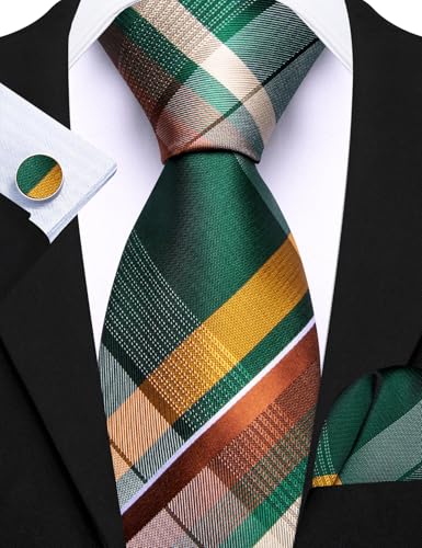 Image of Barry.Wang 6 PCS Men Ties Set Silk Business Fashion Woven Necktie Handkerchief Cufflinks Paisley Stripe Wedding Party