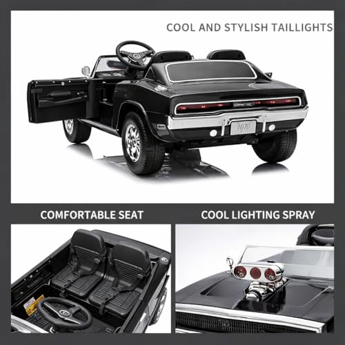 Image of Kids Licensed Dodge Charger 1970 | Big Size 12V Electric Ride On Car for Kids with Remote Control, Music and Light1-7 Yrs Car Battery Operated Ride On | Double Seater | Smoke Feature