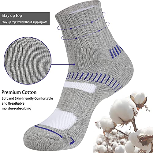 Cooplus Men's Cotton Athletic Ankle Socks Performance Cushioned Quarter Moisture Wicking Sock - 6 Pairs #TOP3