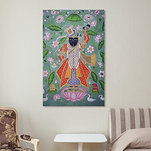 Bludug Shreenathji Pichwai Indian Folk Art Poster (3) Canvas Painting Posters And Prints Wall Art Pictures For Living Room Bedroom Decor 16X24Inch(40X60Cm) #TOP6