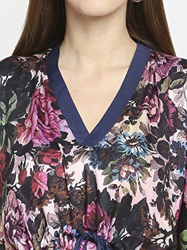 Image of CLOTH HAUS INDIA Womens Floral Printed Front Tie Kaftan Top