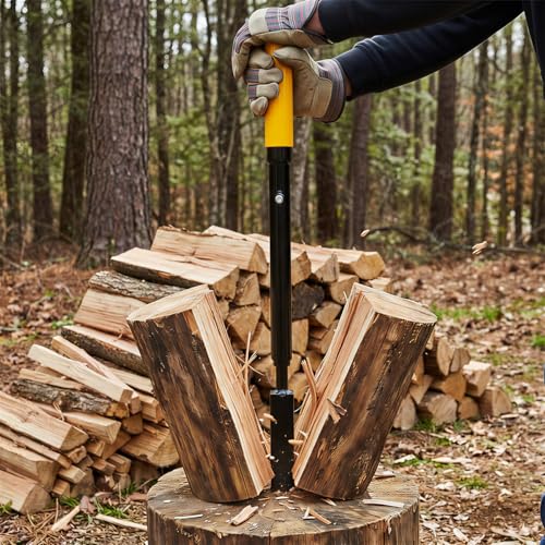 ZeHuoGe Manual Log Splitter Slide Hammer, Heavy Duty Hand Operated Wood Splitter, Yellow Handle, Portable for Home & Outdoor Use