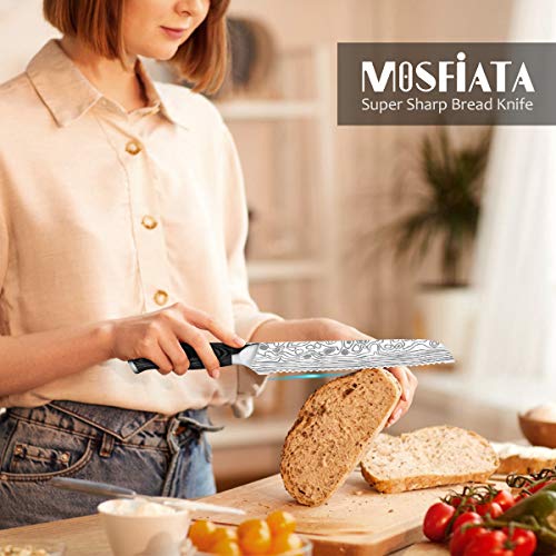 Mosfiata Bread Knife 8” Ultra Sharp Serrated Knife, German High Carbon Stainless Steel En1.4116 Bread Slicer With Bread Lame, Micarta Handle, For Bread, Cake, Bagels #TOP7