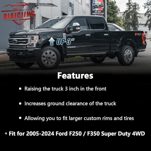 RiAiCiING 3" Front Leveling Kit Compatible with 2005-2023 Ford F250 F350 Super Duty 4WD, 3 inch High-Strength Steel Coil Spring Lift Spacers with Shock Mount Extenders & Sound Isolator by RiAiCiING - Image 2