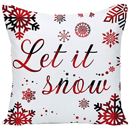 Wilproo Set Of 4 Merry Christmas Deer Snowflake Pine Tree Castle Sled Forest Pattern Red Cotton Linen Square Throw Waist Pillow Case Decorative Cushion Cover Pillowcase Sofa 18X18 Inches #TOP6