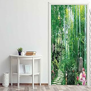 FBITE Autocollants de porte pour portes intérieures 3D vert bambou chemin forestier paysage décalcomanies murales modernes créatifs amovibles PVC autocollant décalcomanie 77x200cm