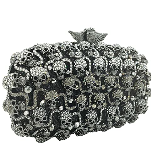 Image of Boutique De FGG Skull Crystal Clutch Purse for Women Formal Rhinestone Clutch Evening Bag Halloween Minaudiere Handbag,Mini