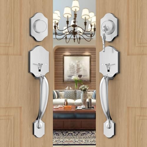 goldenwarm Double Front Door Lock Set, Brushed Nickel Double Door