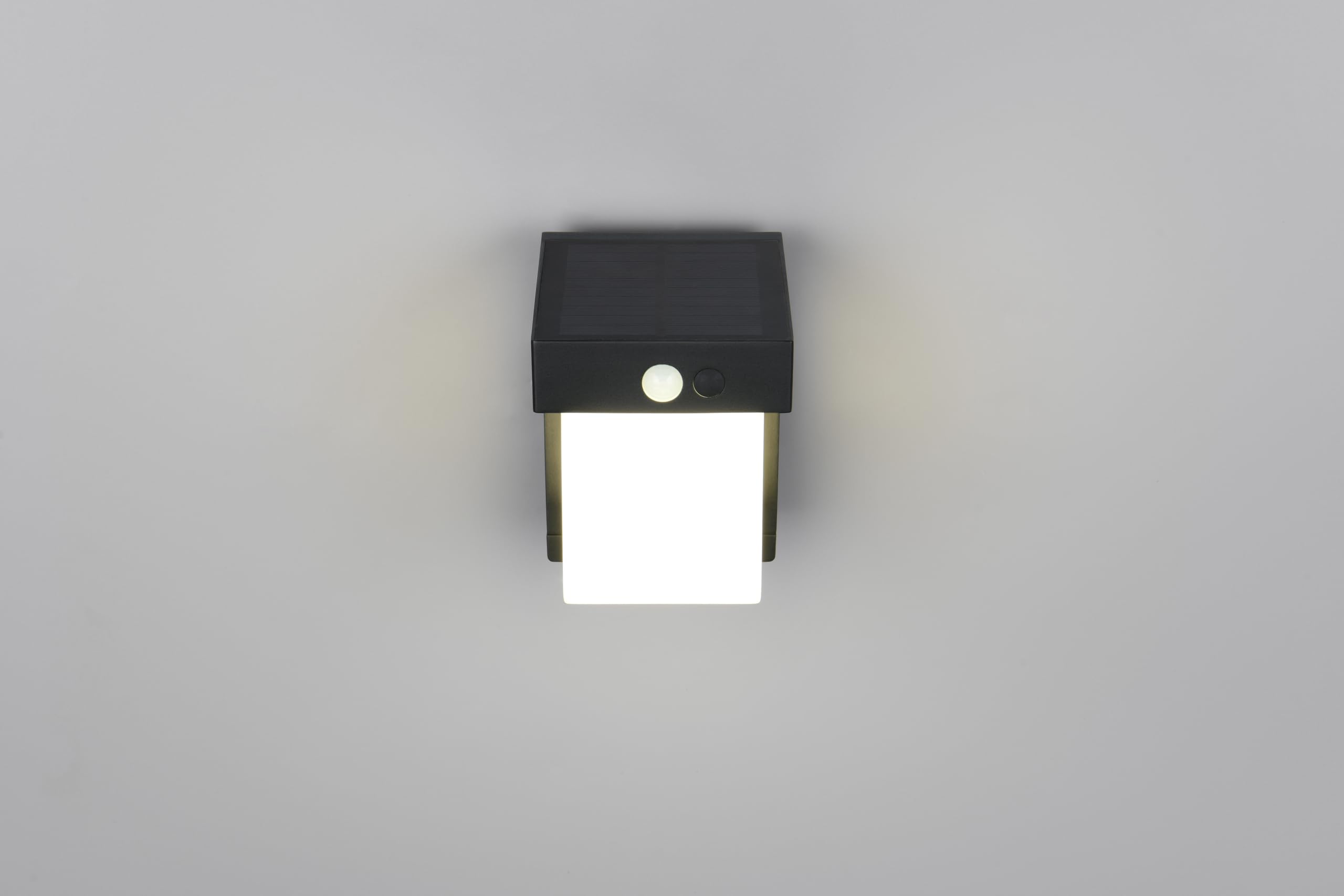 Reality Leuchten LED Hybrid Solar Außen Wandleuchte Colombo R23286132, Metall Schwarz matt, Schirm Kunststoff Weiß, inkl. 5.5 Watt LED, Bewegungssensor, Dämmerungssensor, Orientierungslicht |