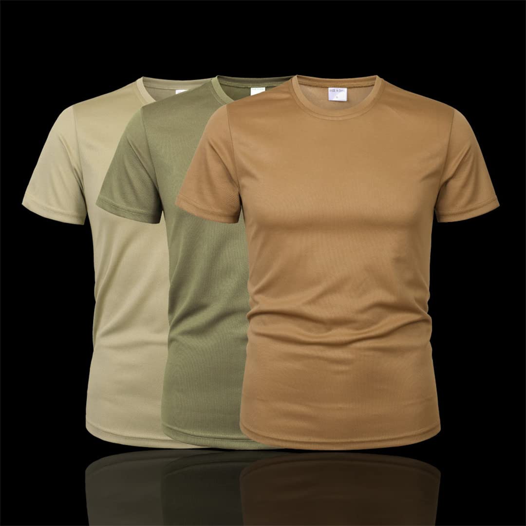 Ropa Militar Camiseta táctica para Hombre Camisa sólida de Cuello Redondo Camisa Transpirable de Secado rápido (Marrón M)