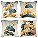 Fodera per Cuscini 40x40 Lino Ottanio oro Ginkgo Decor Federe Cuscini Divano Federe Copricuscini per Cortile Esterno Giardino Patio Letto Soggiorno Balcone Giungla Decorazione Rustica Set di 4