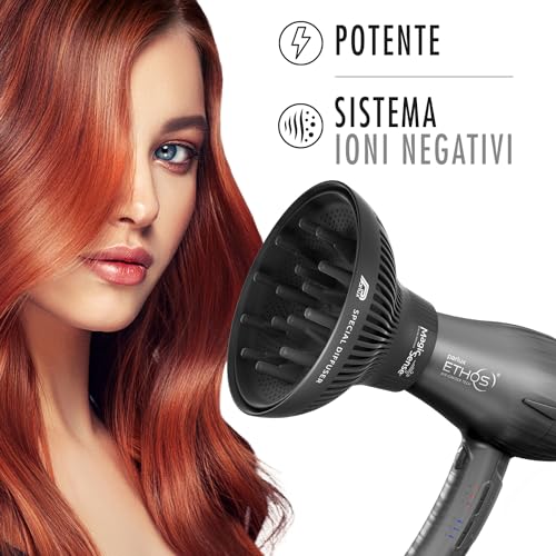 Parlux Ethos® Pack Con Diffusore Magic Sense, Asciugacapelli Digitale Professionale Con Ioni Negativi, 9 Combinazioni Di Velocità E Temperatura, Cavo Girevole Brevettato, Potente E Leggero, Nero - 4