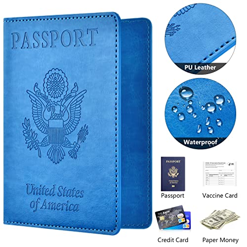 Image of Eoehro Unisex-Adult Passport and Vaccine Card Holder Combo, Sky Blue, Faux Leather, RFID Protected