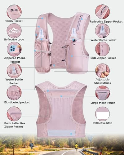 Image of Zelvot Running Vest for Women Men, US Patent, Adjustable Chest Straps Running Hydration Vest with 500ml Soft Flask, Lightweight Reflective Hydration Backpack for Marathon