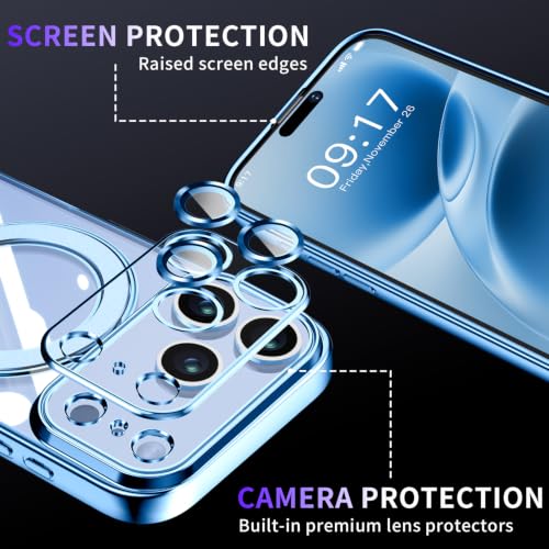Image of Magnetic for iPhone 5 Pro Case with Invisible Stand[Compatible with MagSafe][Full Camera Lens Protector][Military Drop Protection] Shockproof Not Yellowing Clear Slim Soft for Women Men