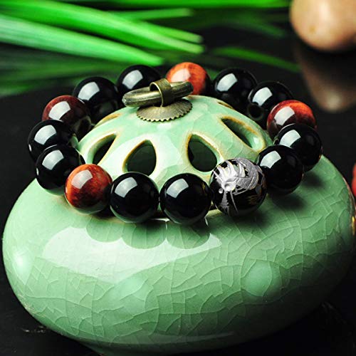 Merdia Men's Tiger Eye Stretch Bracelet With Dragon King Pattern Bead(12Mm Silver Dragon) #TOP2