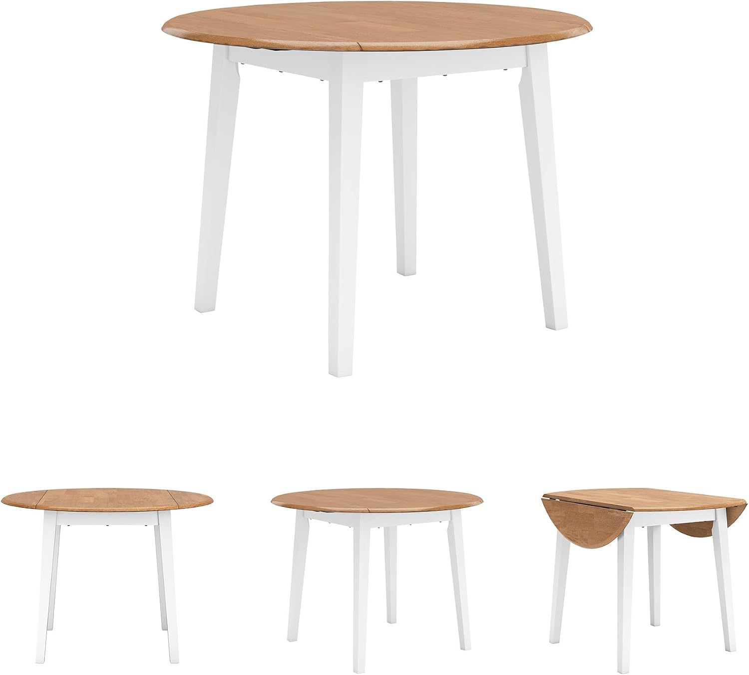Signature Design by Ashley Gesthaven Drop Leaf Dining Table, Natural/White | Space-saving 42-inch round design, Two-tone mango wood veneer top with white legs, Seats up to 4
