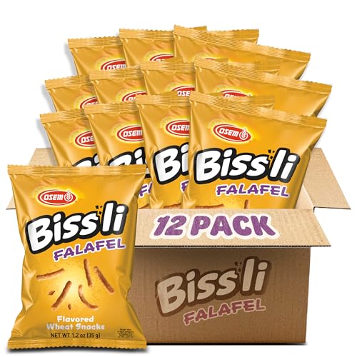 Osem Bissli Crunchy Falafel Wheat Snack - Kosher, No Artificial Colors or Preservatives, Conveniently Packaged for On the Go Snacking, Lunch, and Parties - 1.23oz Bags (Pack of 12)