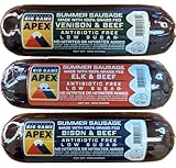 Apex Grass Fed Wild Game, Venison, Elk, Bison and Grassfed Beef, Antibiotic Free, Nitrate Free, Low Sugar, Gluten Free, Keto, Paleo, 12oz Summer Sausage, Meat Gift (Sausage Trio Gift)