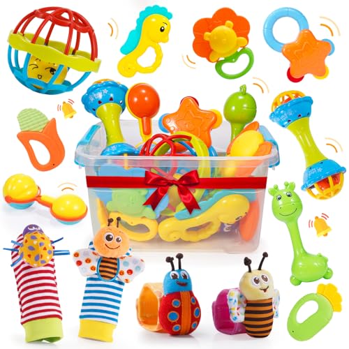 Wootoyz Baby Toys for 0 3 6 9 12 Months Babies,Infant Toys for 0-12 Months Newborn Toys Baby Rattle Sensory Toys for Babies 6-18 Months Wrist Socks with Box Set 0-6 Months Baby Gift Baby Rattle Socks
