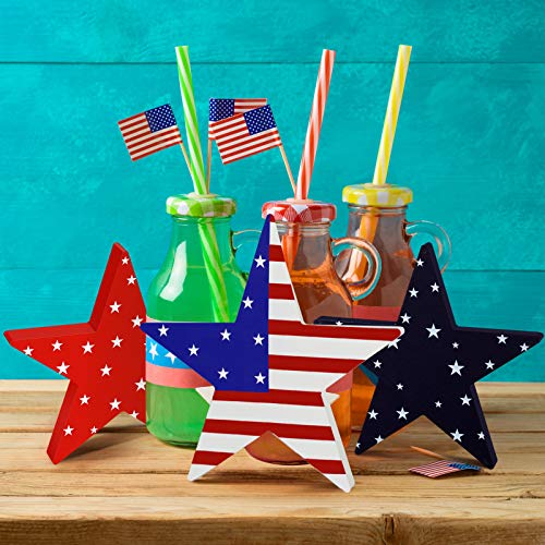 Youyole 3 Pieces Independence Day Wooden Star Blocks Patriotic Wood Star Standing Blocks 4Th Of July Tabletop Decor For American Festival Celebration Home Decor (American Flag Prints Series) #TOP2