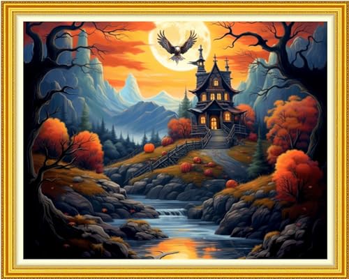 Image of DMCVIVR Stamped Cross Stitch Kits for Beginners Adults Needlepoint Kits for Beginners Embroidery Kits for Adults Crossstitch Kit for Beginners 11CT-Magic House 16x20 inch, ArtKits29