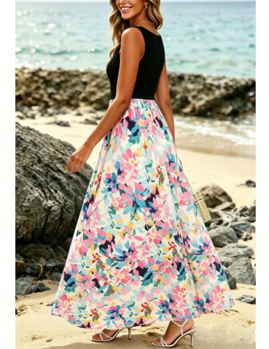 Image of Bluetime Women's Summer Boho Sleeveless Floral Print Tank Long Maxi Dress (S-3XL)