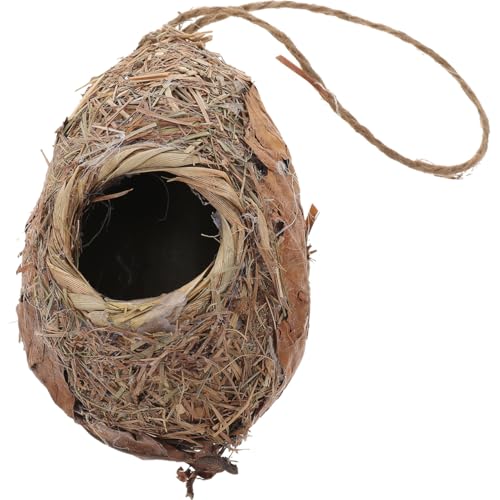 VICASKY Rattan Bird Nest Simulated Lawn Bird Anti Hanging Bed Style Small Trunk Imitation Weave Handwoven Houses Outside Parrot House Shelter Garden Suite Chocolate Synthetic Material Birdhouse(A14